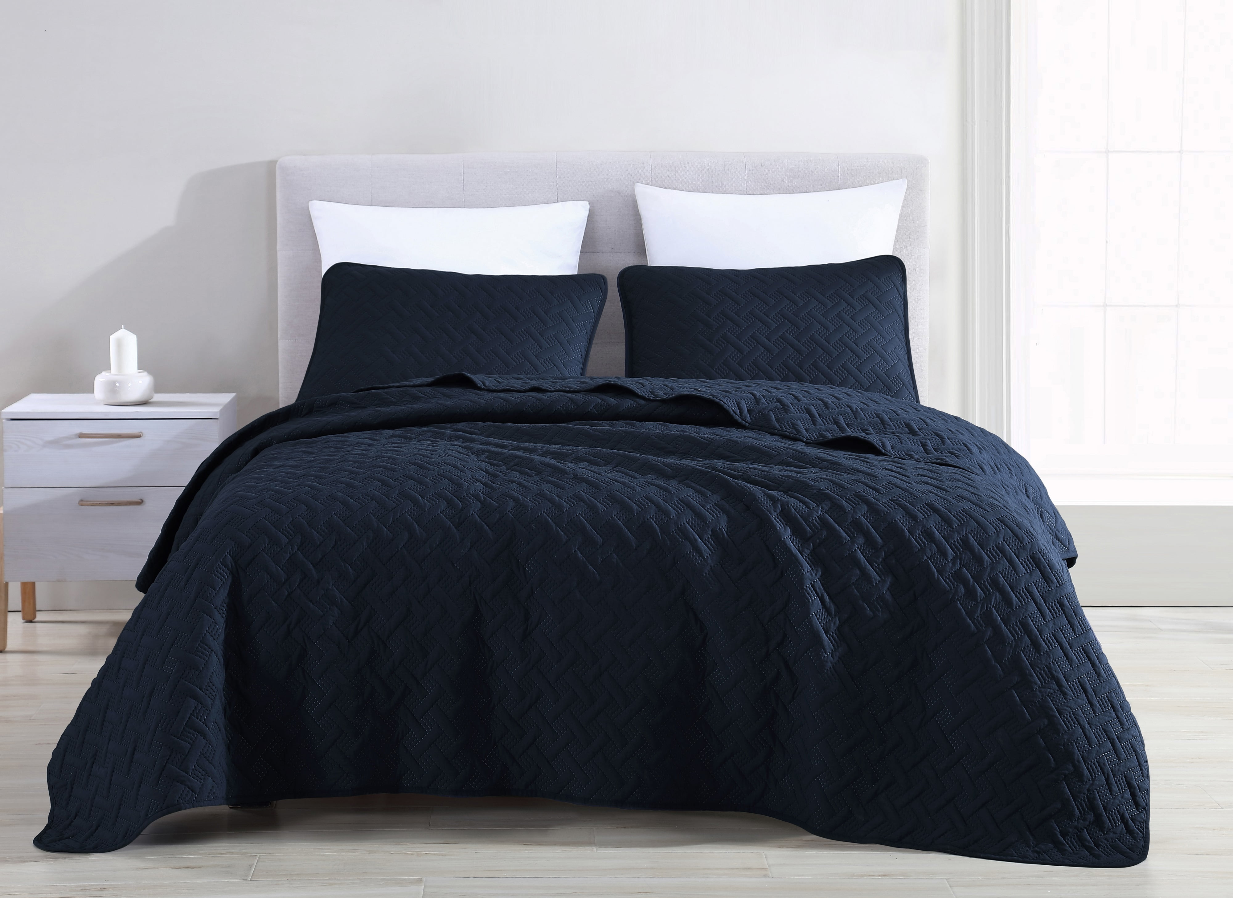 SupraSoft Aspect Stonewashed Quilt Set (Navy Blue, Queen)