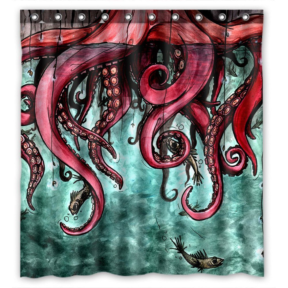 GCKG Unique Octopus Abstract Art Bathroom Shower Curtain, Shower Rings Included 100 Polyester