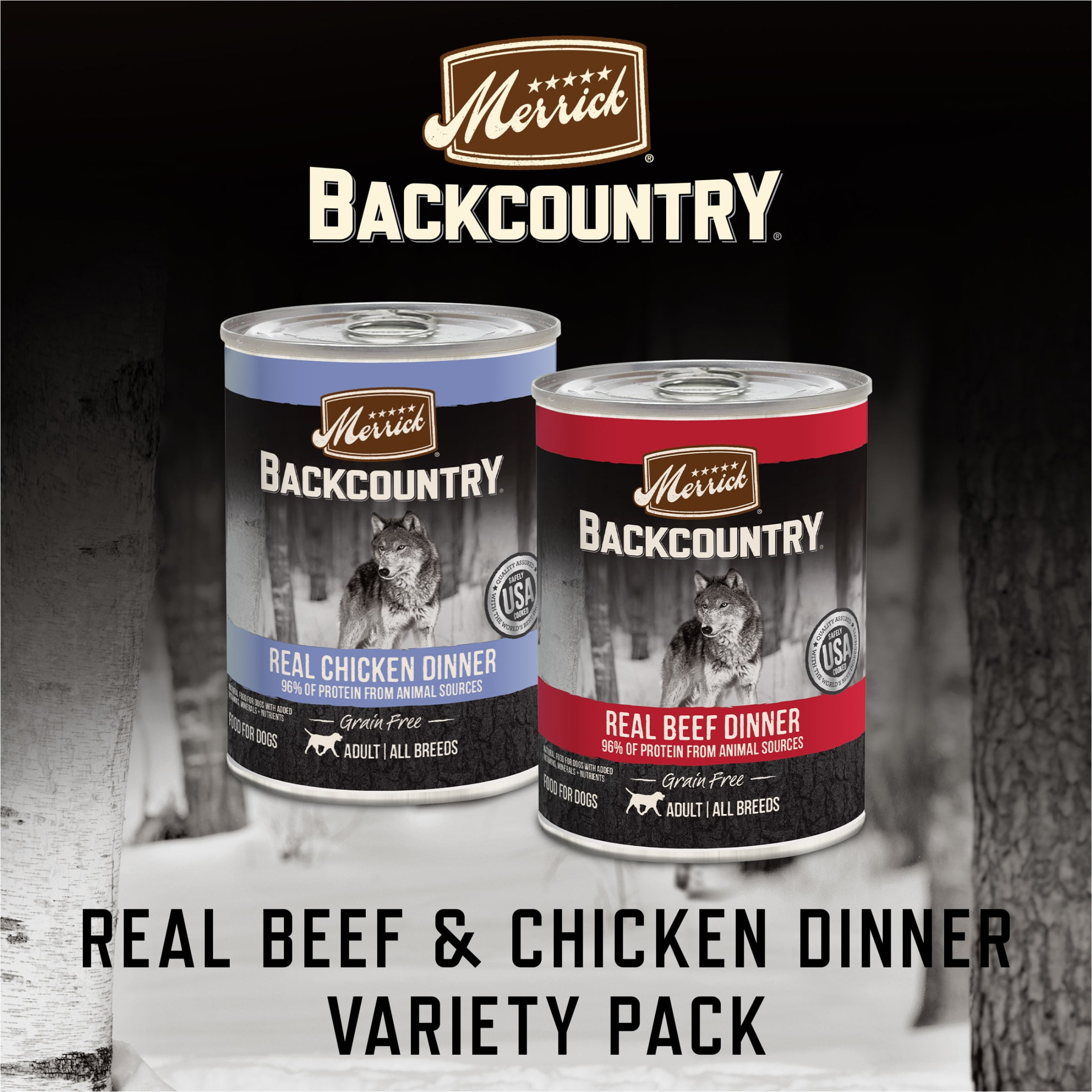Merrick Backcountry Wet Dog Food for Adults, Grain Free Real Beef & Chicken, 12.7 oz Cans