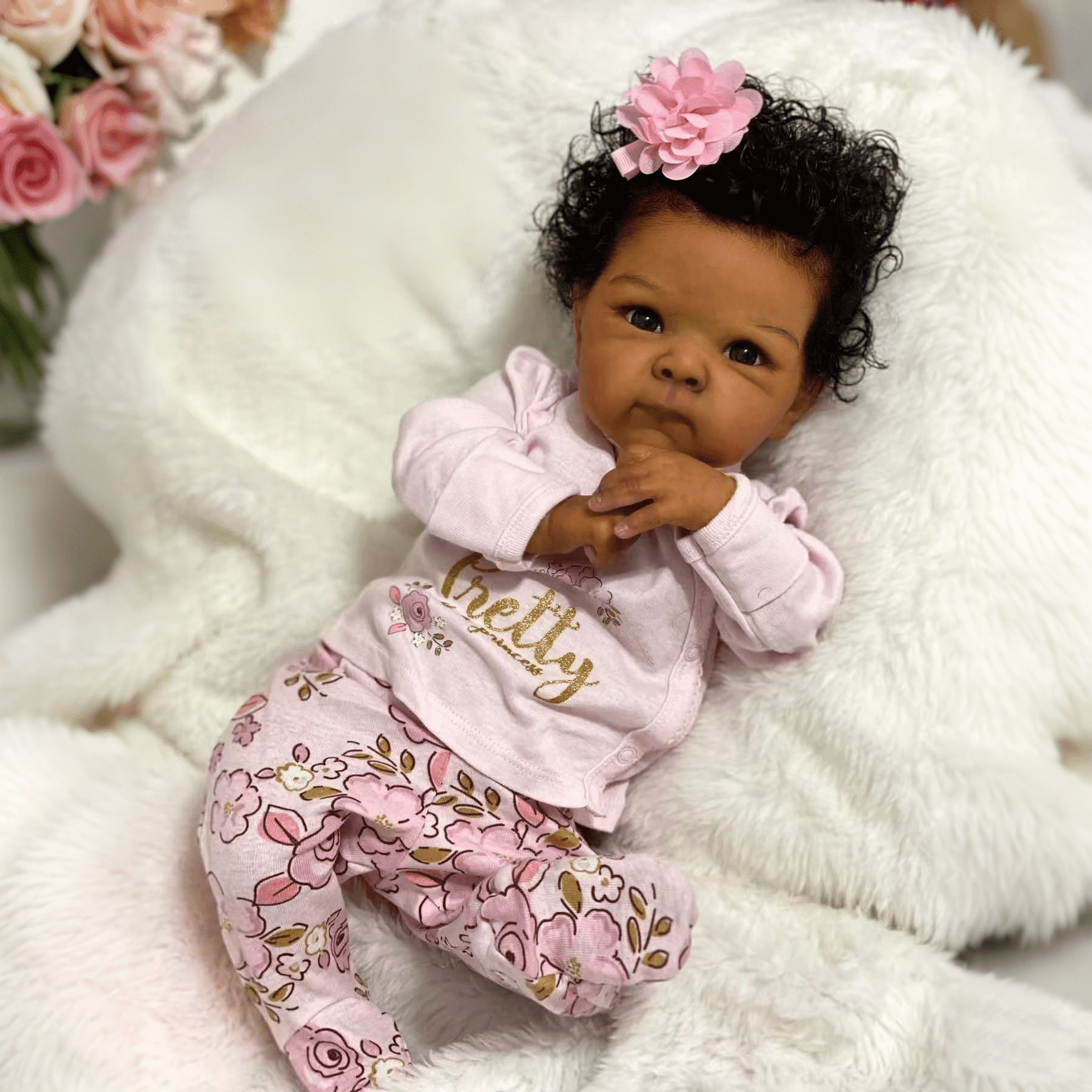 18" Black Reborn Baby Dolls with Accessories, Soft Cloth Body, Newborn Realistic Baby with Curly Natural Hair, Black African American Dolls