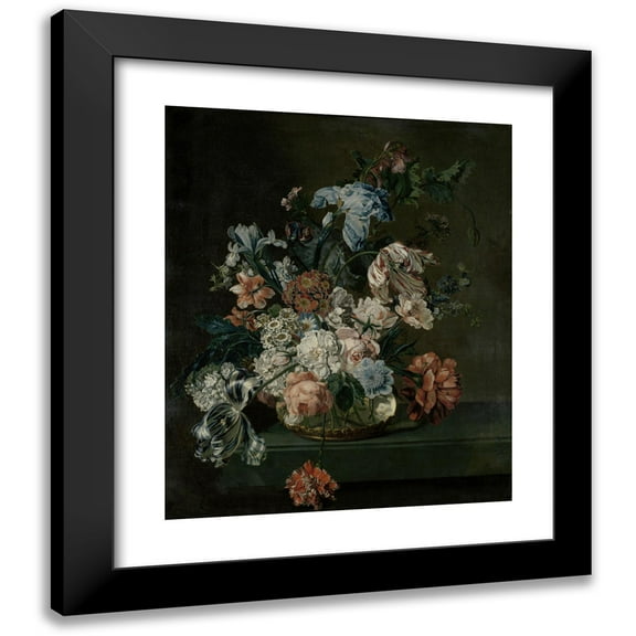 Cornelia van der Mijn 12x14 Black Modern Framed Museum Art Print Titled - Still Life with Flowers (1762)