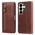 thumbnail image 1 of Wallet Case for Samsung Galaxy S26 Ultra with Zipper Pocket & Card Slots – Stand Function Brown, 1 of 5