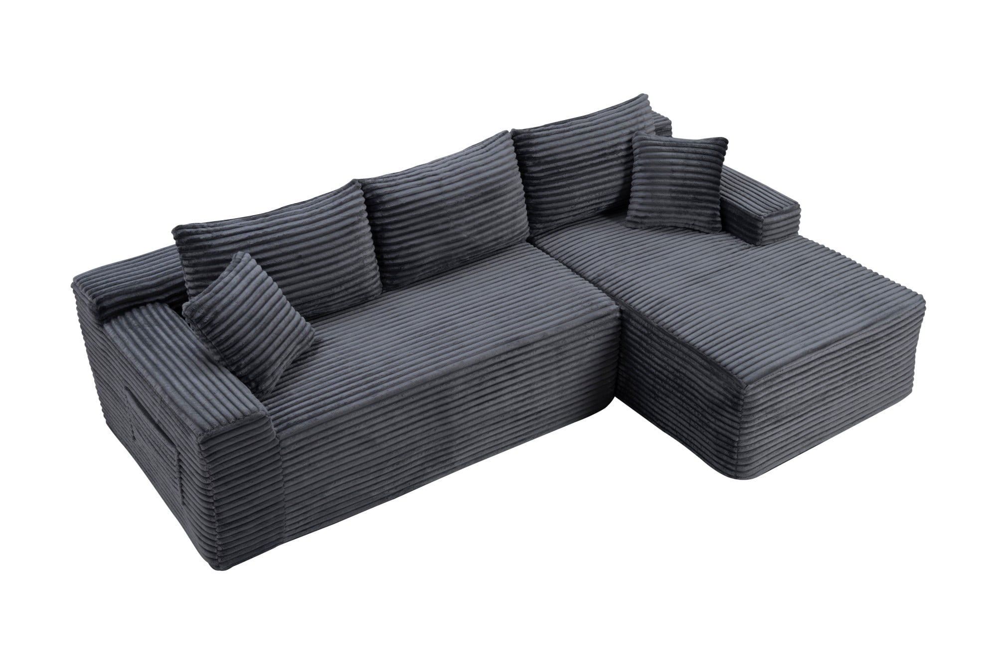 DEALTOPS 106" Corduroy L-Shape Sectional Sofa, Modular Floor Cloud Couch with Right Chaise, Gray