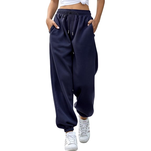 Kalolary Women's Cinch Bottom Sweatpants with Pockets Plain Tracksuit Baggy Elastic Waist Trousers for Casual Hip Hop, Gym and Jogging