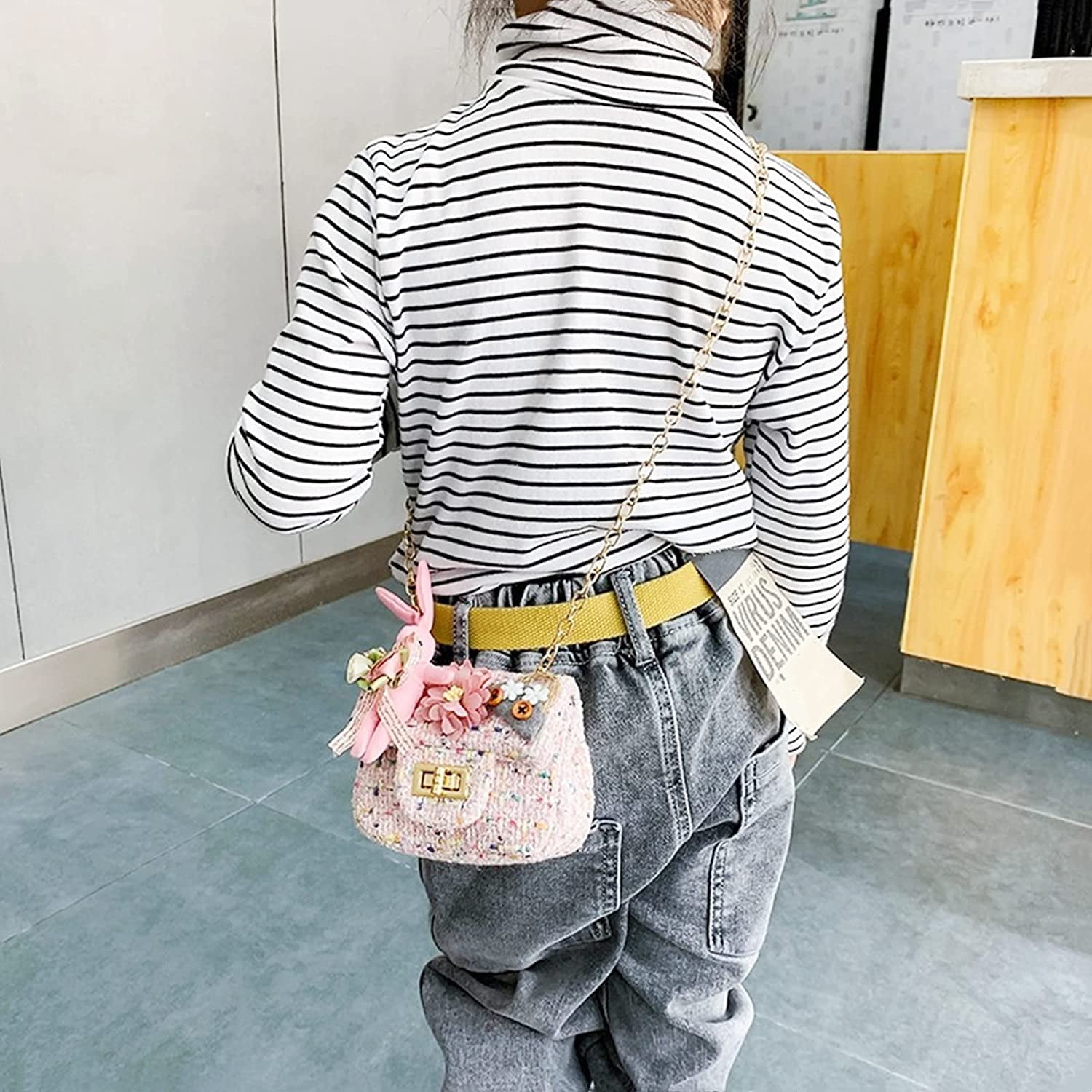 Shoulder Bag for Women, Lavender and Pink Flowers Tote Bag Small Purses  Cute Mini Zipper Handbag with Chain Strap