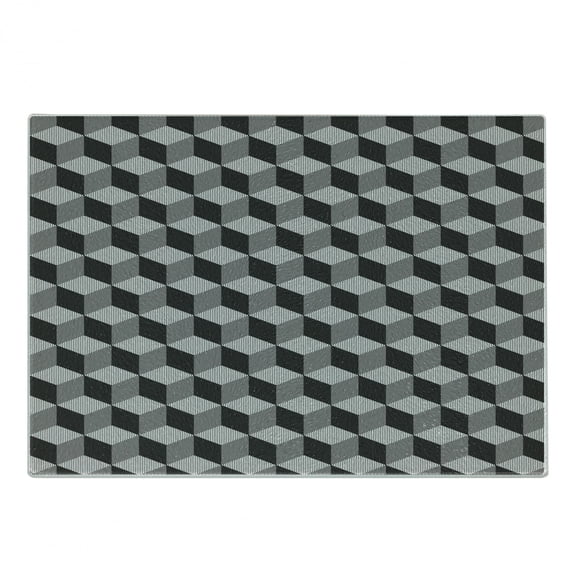 Black and White Cutting Board, Monochrome Cube Composition with Abstract 3D Design Optical Illusion, Decorative Tempered Glass Cutting and Serving Board, Small Size, Black and White, by Ambesonne
