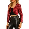 thumbnail image 4 of INSPIRE CHIC Women's Casual Long Sleeves Collarless Sequin Open Front Bolero Crop Shrug Jacket M Red, 4 of 7