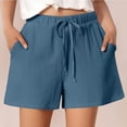 thumbnail image 1 of Ovticza Women's Linen Shorts Casual Flowy High Waisted Comfy Summer Basic Elastic Drawstring Boho Dressy Pockets Blue S, 1 of 5