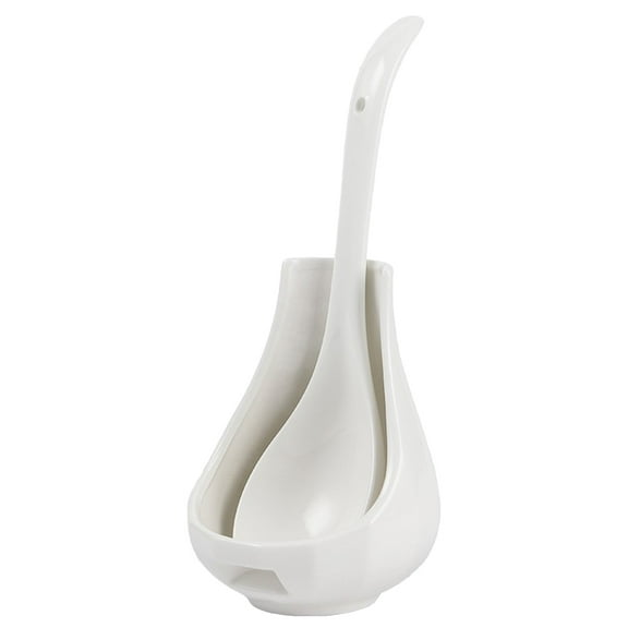 Youliang Ceramic Kitchen Utensil Set with Spoon Rest - White