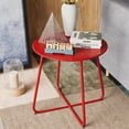 thumbnail image 2 of LAUSAINT HOME 18" Modern Outdoor Side Table, Small Round Steel Patio Table with Adjustable Footpads, Red, 2 of 7