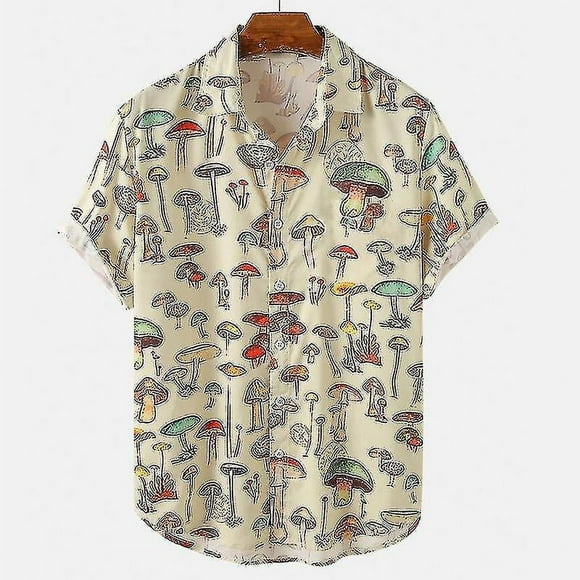Summer Men's Hawaiian Shirt Lapel Short Sleeve Colorful Element Mushroom Button Trend Casual Tops Best Gift Best Gift