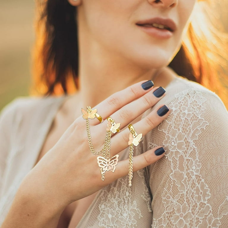 Long tiantian Ring Bracelet Hand Chain Bracelet Butterfly Finger Ring for Women Girls Rhinestone Hand Chain Ring Bracelets for Women Trendy Stuff Walmart