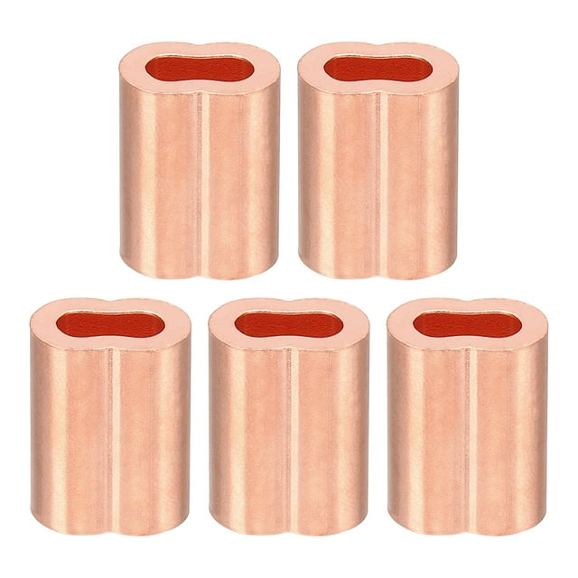 Unique Bargains 3/16"/ 5mm Wire Rope Loop Sleeve, 5 Pack Copper Double Ferrule Duplex Crimping Loop Sleeve, Golden
