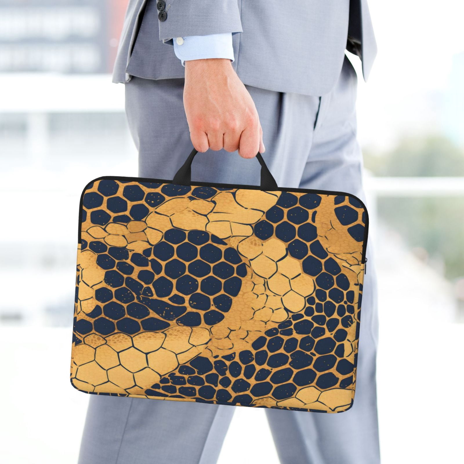 Laptop Sleeve Bag For Women Men 14inch Waterproof Durable Protective Computer Carrying Cover Handle Laptop Case Bag Snake Skin Print Style Doderblue_3