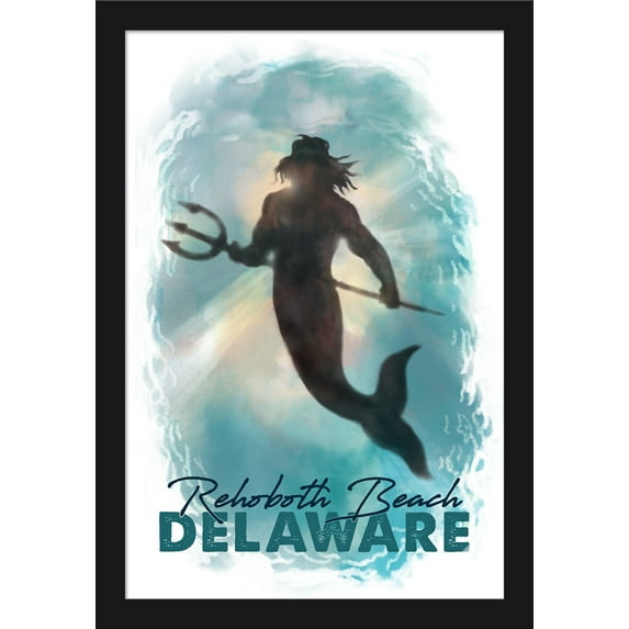 Rehoboth, Delaware - Merman Underwater - Lantern Press Artwork (16x24 Giclee Art Print, Gallery Framed, Black Wood)