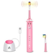 Sonic Whitening Kids Electric Toothbrushes, Wireless USB Rechargeable Toothbrush With 2 Reminder Heads, 3 Modes with Timer(Pink)