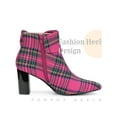 thumbnail image 3 of BLISSFUL STEP Valentine's Women's Plaid Chunky Heel Pointy Toe Rhinestone Bow Ankle Boots Purple 11, 3 of 4