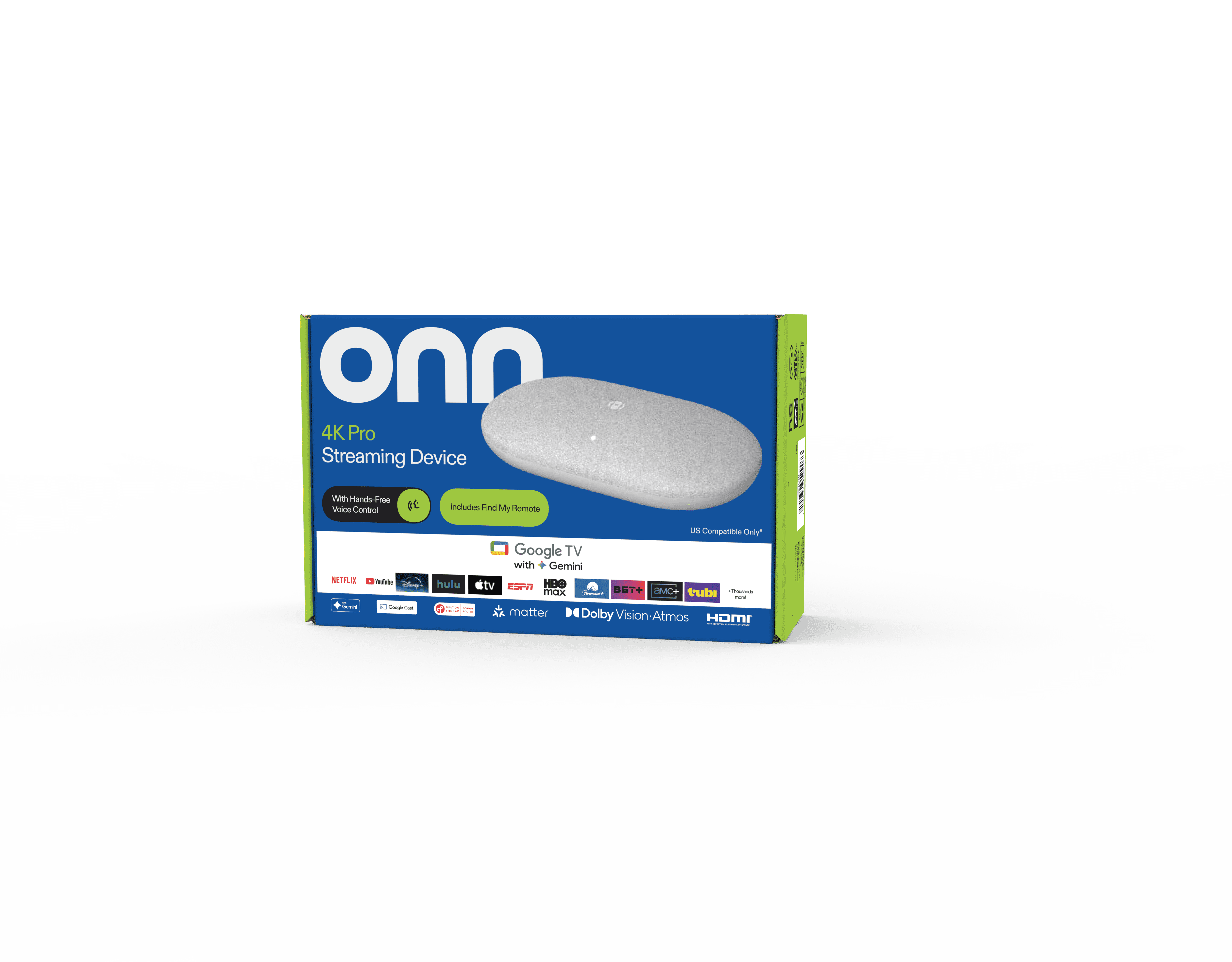onn 4K Pro Streaming Device, Google TV with Gemini (NEW 2026 Model) - Ultra-Fast Streaming, Stunning 4K UHD, 32GB Storage, 3GB RAM, Dolby Vision & Atmos, Find My Remote with Backlight, Ethernet Port