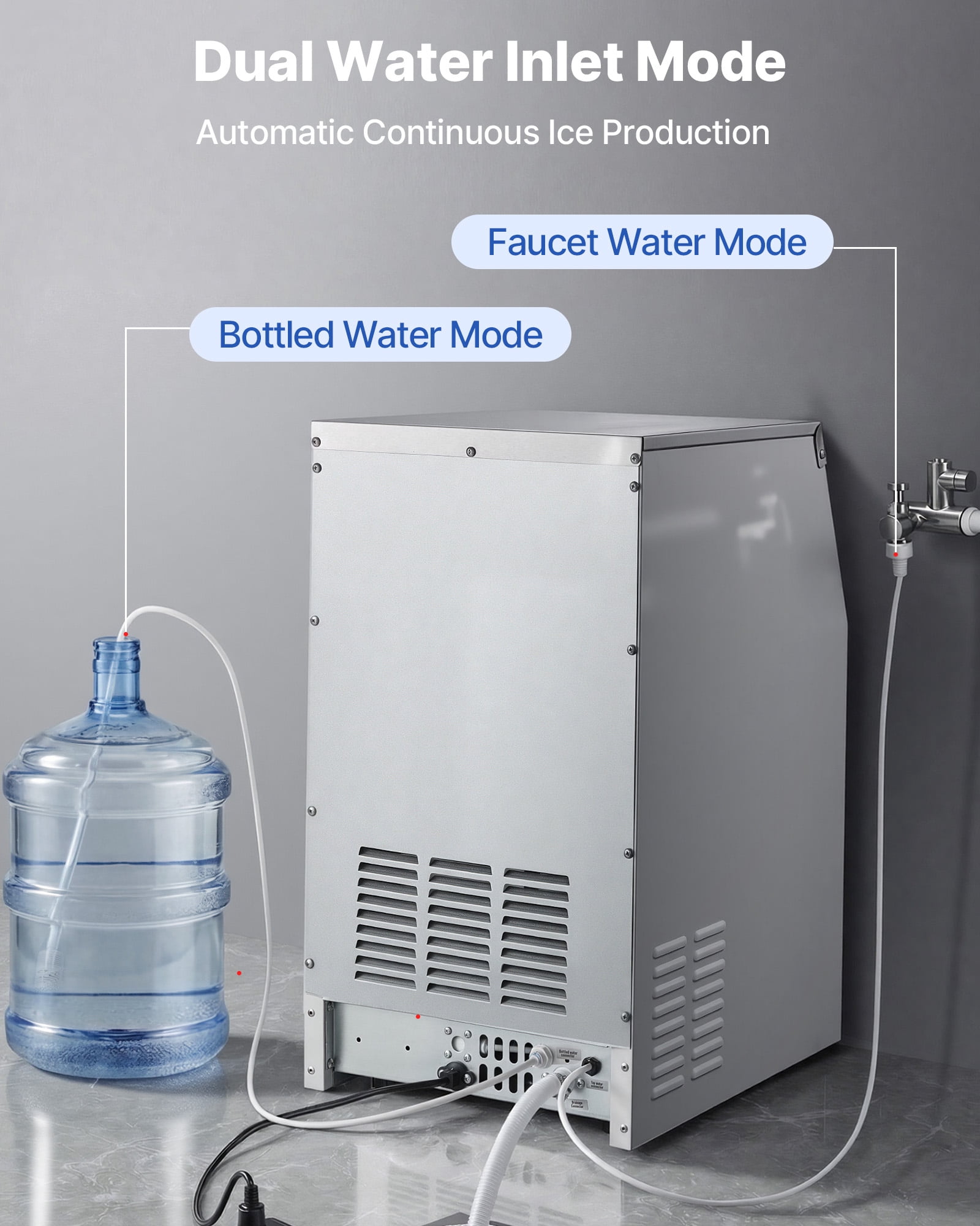 VEVOR Commercial Ice Maker Machine, 150 lbs/24h with 30 lbs Storage Capacity, Built-in/Freestanding/Under Counter, Stainless Steel Ice Maker with LED Display & Self-Cleaning, for Home Bar Restaurant