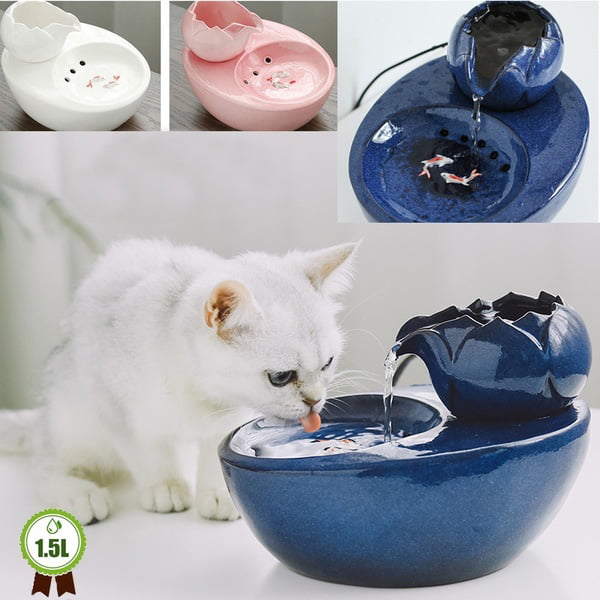 Ashui Cat Ceramic Water Fountain Drinking Water Fountain Pet Electric Water Dispenser Healthy Drinking Bowl for Cats and Small Dogs