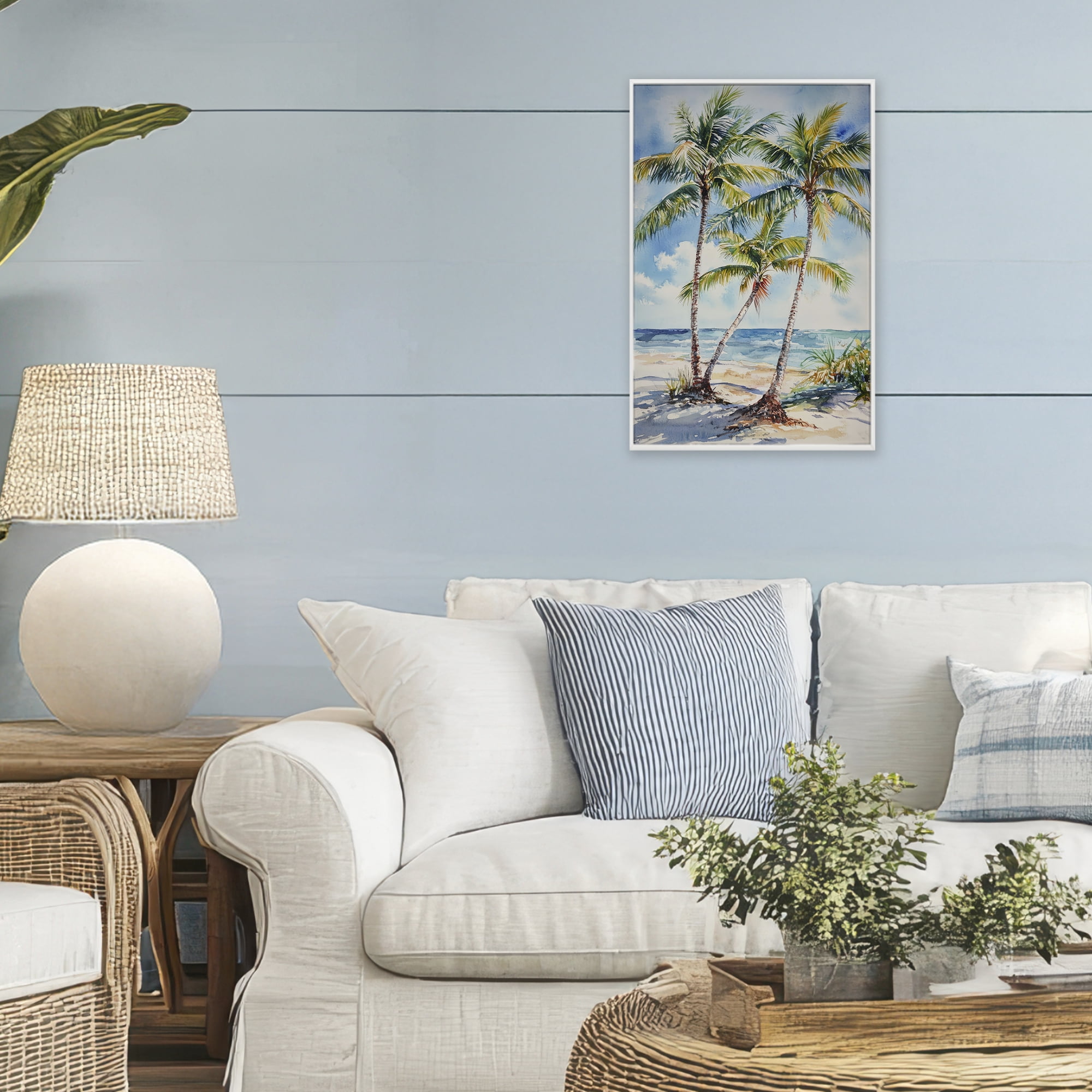 Stupell Industries Windy Palm Trees on Shore White Framed Giclee Art, design by Petal Prints Design