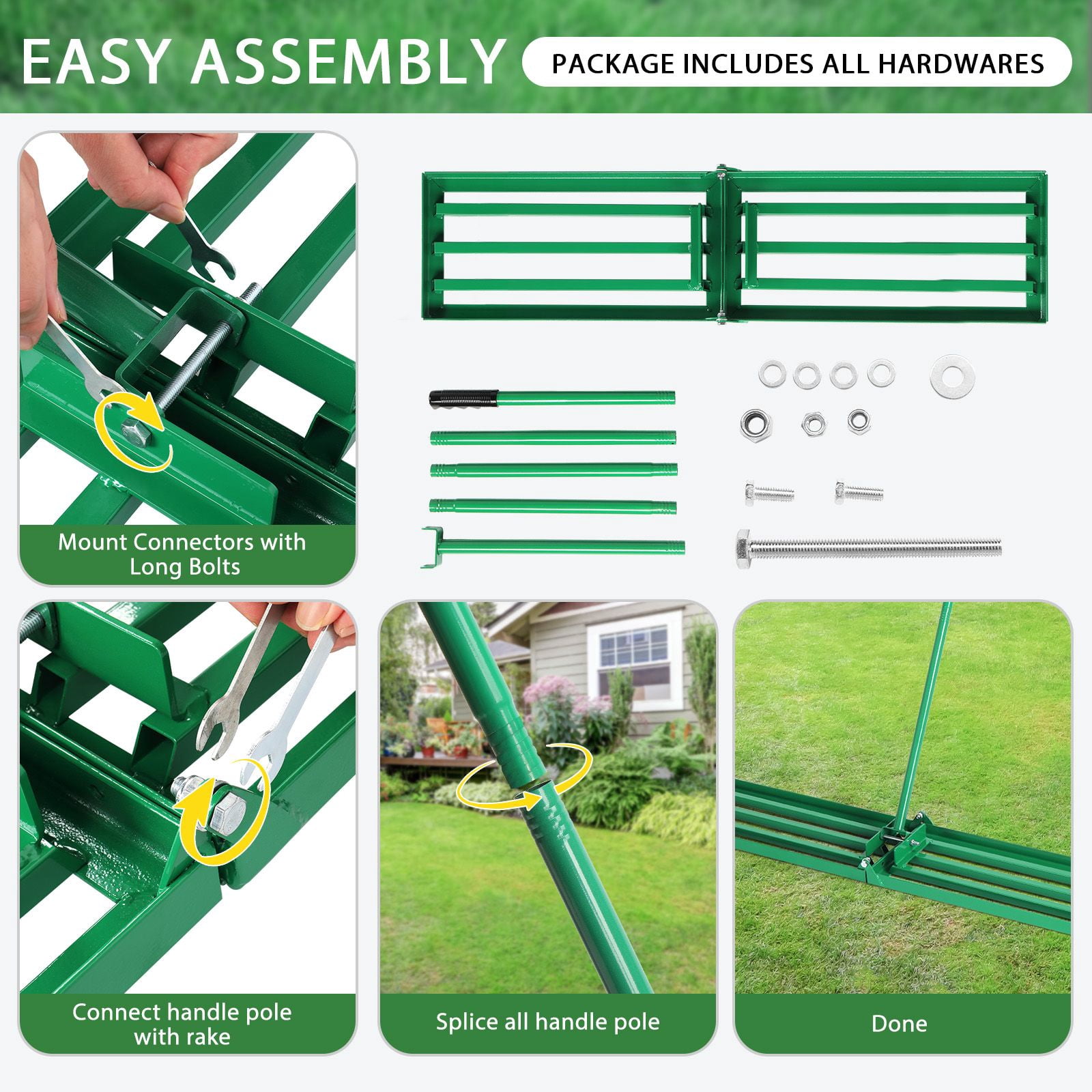 36×9.8×75 Inch Lawn Leveling Rake, Heavy Duty Yard Leveling Tool for Golf Court Backyard Garden Lawn Surface Smoothing