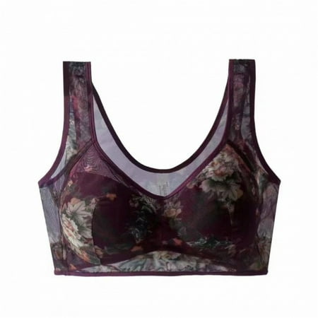 Brondbend Racerback Bras for Women Oversized Wireless Lace Seamless Full Coverage Floral Prints Padded Underwire Push Up Everyday Bras Soft T Shirt Bra for Holiday Clearance Sales Wine 2XL