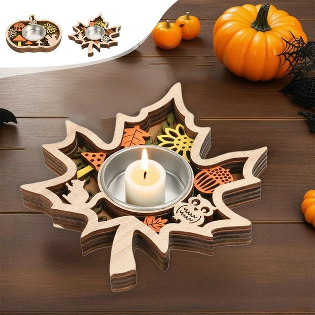 Sentmoon Candle Holders Candle Stick Holders Halloween Decorations Halloween Wooden Candle Stand Pumpkin Candle Stand Handcrafted Spooky Candelabra Gothic Tabletop Candle Base