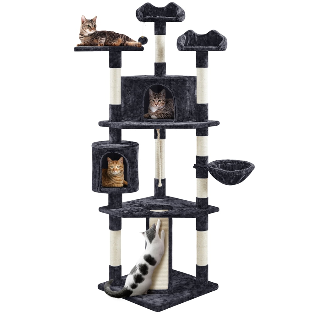 Yaheetech 79'' Multilevel Cat Tree Tower with 2 Condos & Basket & Scratching Posts & Ramp, Black