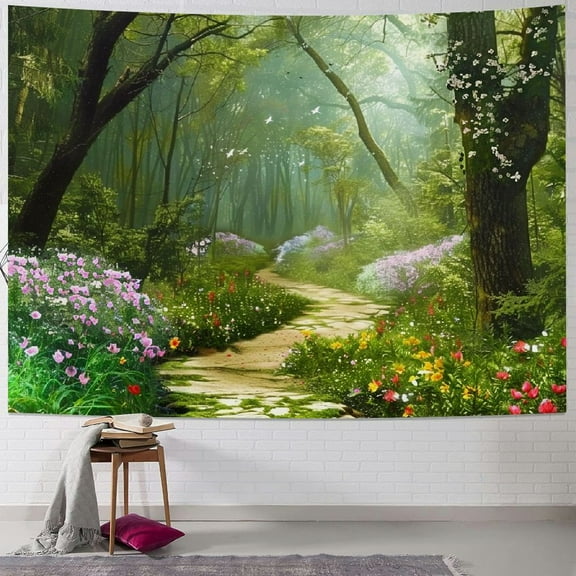 PRATYUS Big Tree Garden Print Fabric Tapestry Decorative Wall Art for Bedroom Hall Dormitory Living Room Hanging Painting