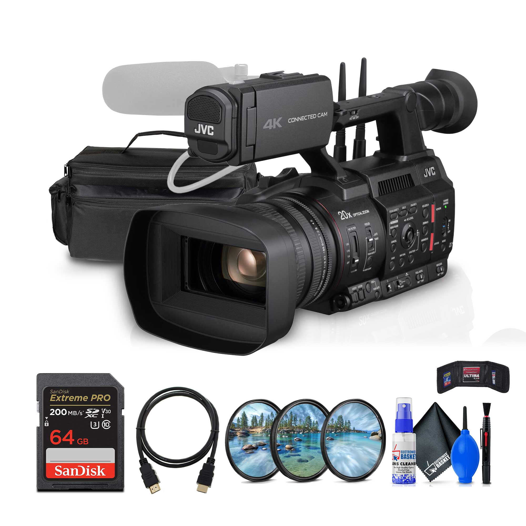 JVC GY-HC550 9.35MP 4K UHD Handheld Connected 1" 4K Broadcast Professional Camcorder (GY-HC550U) + Case + 64GB Memory Card + Cleaning Kit + HDMI Cable + UV Filter + Card Wallet + Card Reader