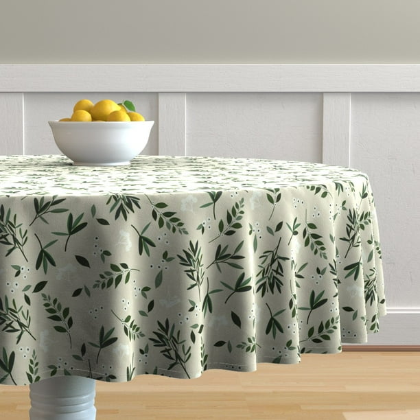 Round Tablecloth Christmas Festive Olive Tree Holidays Leaves Cotton