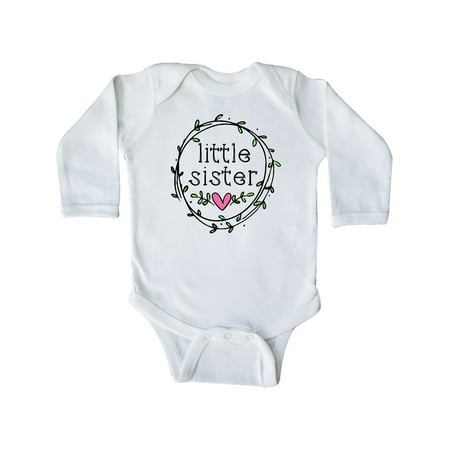 

Inktastic Little Sister Leaves Circle Heart Gift Baby Girl Long Sleeve Bodysuit