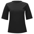 thumbnail image 4 of MIXUE Boho Tops For Women Summer Solid Color Round Neck Short Sleeve Slim Fit Casual Basic Tee Shirts Sportswear,Black,L, 4 of 4