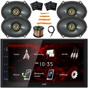 JVC KW-M180BT Double DIN 6.8" Capacitive Touchscreen Bluetooth USB Digital Multimedia Stereo Receiver, 4x 6x8" 225W Max 2-Way Car Speakers, Antenna, Wire + 4x Sound Deadener Material & Pry Tool Set