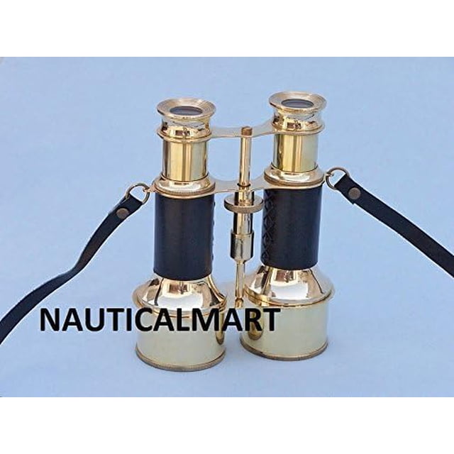 Nautical Captain's Solid Brass Binoculars Leather Case 6"