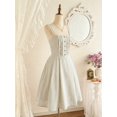 thumbnail image 5 of Apricot Vintage Floral Embroidered Pleated Square Neck Spaghetti Strap Casual Short Dress, 5 of 8