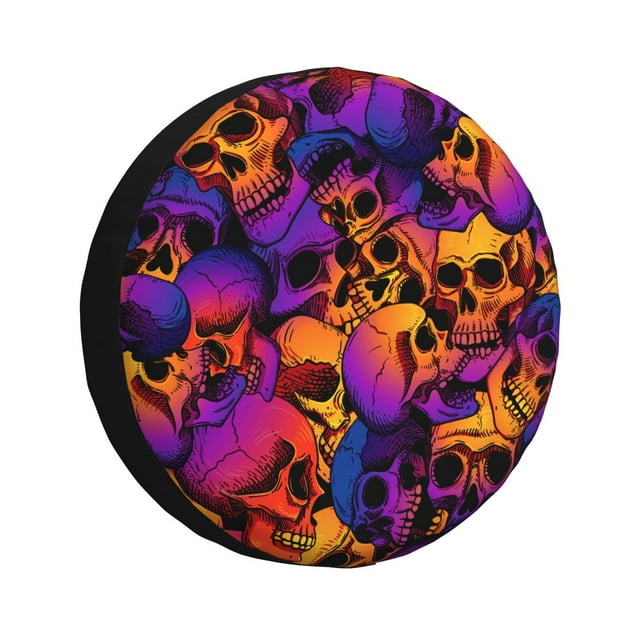Fotbe Skull Funda de Llanta de Repuesto con Estampado, Engrosada, Ajuste Universal para Jeep, Remolque, RV, SUV, Camión-14 inch
