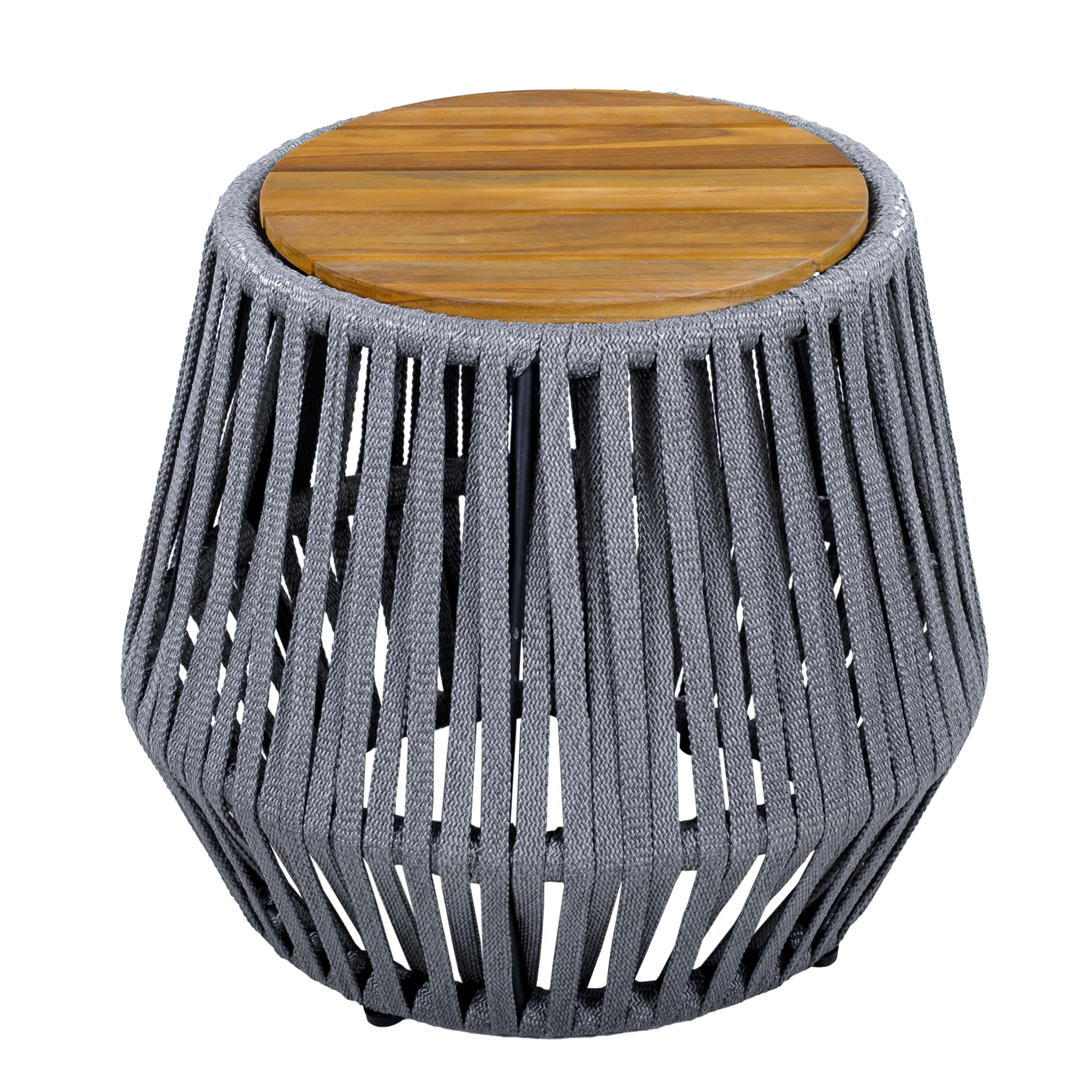 Christopher Knight Home Round Outdoor Acacia Wood Accent Side Table with Gray Rope, Teak Finish