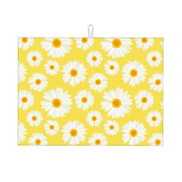 Vsdgher Daisies Flowers Print Dish Drying Mat Super Absorbent Drying Mat Large Dish Drying Mats for Kitchen Counter Kitchen Drying Mat 24" x 18"