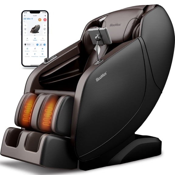 iBooMas Massage Chair Full Body, 6 Massage Intensities Zero Gravity SL-Track Shiatsu Massage Chair with 18 Modes, 42 Airbags, 5 Heating Area, Body Scan, Extendable Footrest, Foot Roller(Brown Black)