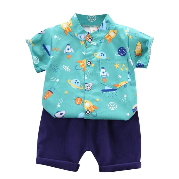 Odeerbi 1-8 Años Conjunto de Verano Para Niños de Hawaianos Camiseta de Manga Corta de Algodón Con Estampado Tropical Conjunto de Dos Piezas de Gráficos