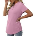 thumbnail image 3 of Scyoekwg Going Out Tops for Women Short Sleeve Fall Fashion V Neck Tunic Shirts Loose Fit Blouses Short Sleeve Graphic Tees Comfy Classic Solid Color Lightweight T Shirts Pink L, 3 of 9