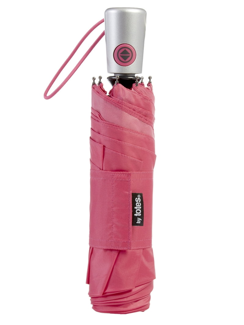 ワンフォア90U ブラックシェル　ピンクパールグロー Totes One-touch Auto Open Close Umbrella with Sunguard Pink