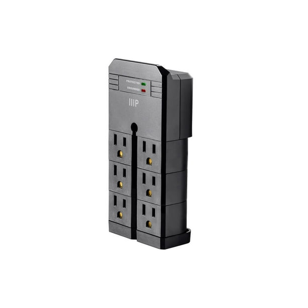 Monoprice 6 Outlet Rotating Power Surge Protector Wall Tap Black UL Rated 2,160 Joules With