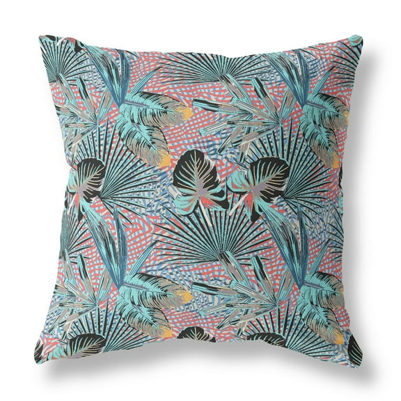 20â€ Aqua Red Tropical Indoor Outdoor Throw Pillow