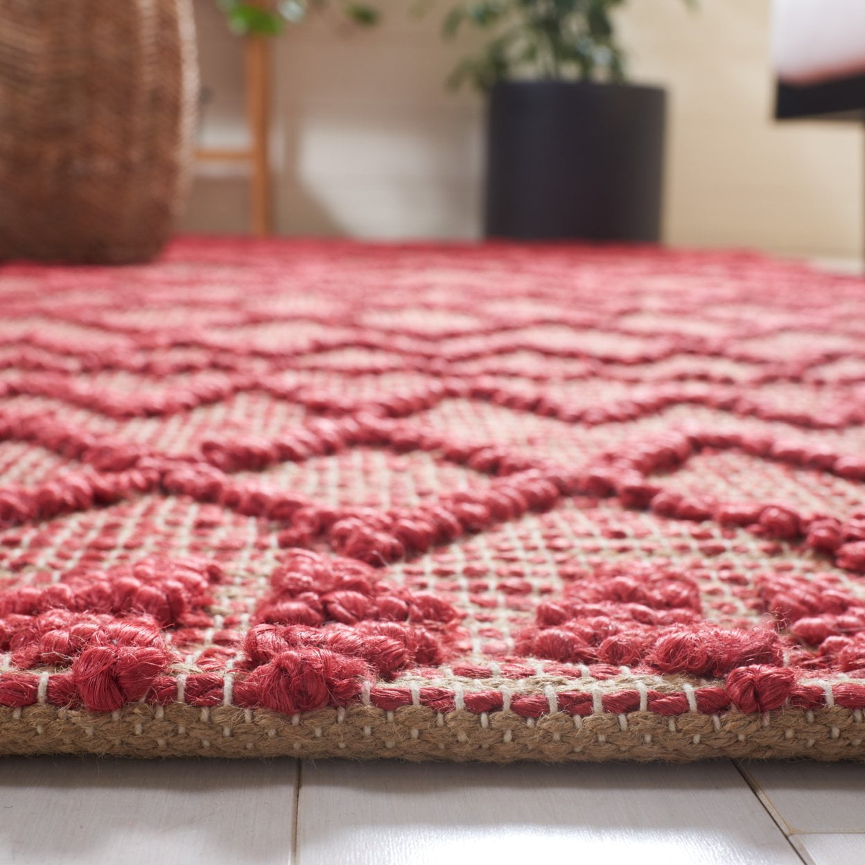 SAFAVIEH Natural Fiber Alfred Geometric Area Rug, Red/Natural, 3' x 5'