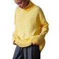 thumbnail image 2 of Women'S Sweater Thick Long Sleeve Knit Pullover High-Low Hem Fashion Autumn and Winter Basic Pullover Top Yellow S, 2 of 9