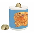 thumbnail image 1 of Golden Retriever Piggy Bank, Smiling Dog Cartoon Style I Heart My Pet Theme for Animal Lovers, Ceramic Coin Bank Money Box for Cash Saving, 3.6" X 3.2", Blue and Orange, by Ambesonne, 1 of 4