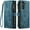 Vintage Blue, variant on Wallet Case for Samsung Galaxy A55 5G, Premium Handmade PU Leather Phone Case Card Slots Magnetic Closure Zipper Pocket Kickstand Flip Case with Hand Strap